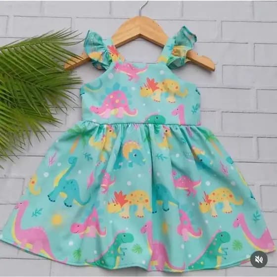 vestido infantil dinossauro verde agua