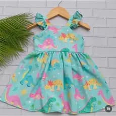 vestido infantil dinossauro verde agua