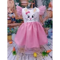 vestido infantil coelho com tule na manga