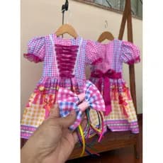 vestido infantil quadrilha frente de cetim acompanha par de laços