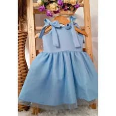 vestido infantil azul de amarrar ombro