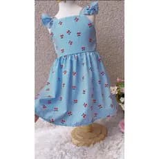 vestido infantil listrado azul com cereja
