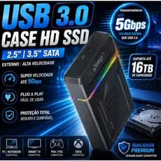 Case Hd Ssd Externo Usb 3.0 Sata 2,5"/3,5" 16tb Com Fonte Knup