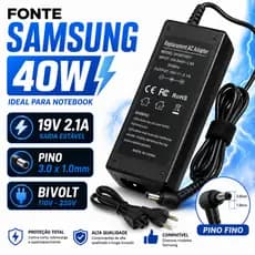 Fonte Carregador Compatível Notebook Samsung NP350XAA 40W 19V 2.1A Pino 3.0x1.0mm Bivolt