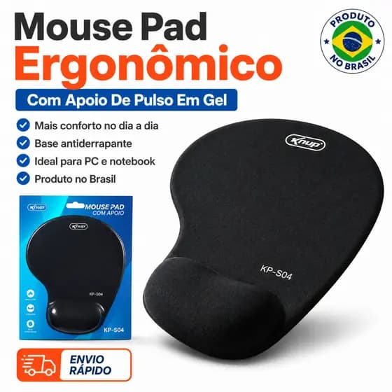 Mouse Pad Ergonômico Gel Com Apoio De Pulso Para PC Notebook
