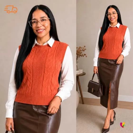 Garrafinha, Colete trançado, Blusinha Tricô Modal, Blusa feminina, Blusa de frio feminina, Sobreposição, Inverno 36~48