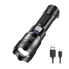 Lanterna Tática Recarregável Onex Lan 7059 LED P50 1200 Lúmens Zoom USB Super Potente 3 Modos IP65