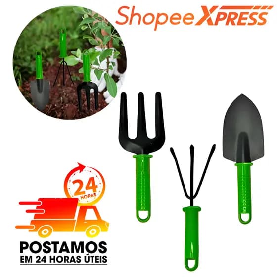 Kit Jardinagem Profissional BOMVINK 3 Peças | Pá, Garfo e Rastelo em Aço Reforçado