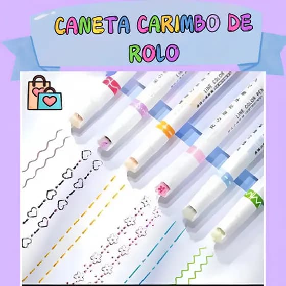Kit 6 Canetas Carimbo Roller Colorido – Papelaria Criativa, Fofa e Divertida p/ Estudo e Scrapbook