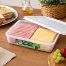 Porta Frios Organizador Geladeira Queijo e Presunto Divisória com Tampa Hermética 1,9L