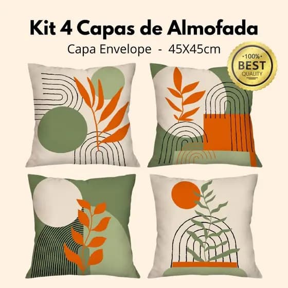 Kit com 4 Capas para Almofadas Decorativas 45X45cm Natureza Abstrata