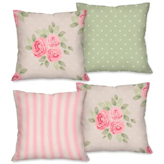 Kit com 4 Capas para Almofadas Decorativas Rosas 45x45 cm