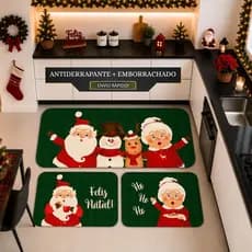 Tapetes de Cozinha 3 Peças Antiderrapante Emborrachado FELIZ NATAL