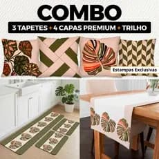 COMBO: KIT DE 4 CAPAS PARA ALMOFADA + KIT DE 3 TAPETES PARA COZINHA + TRILHO DE MESA 017