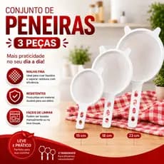 Kit 3 Peneiras Brancas 7/9/11 cm | Peneira Plástica Multiuso para Cozinha