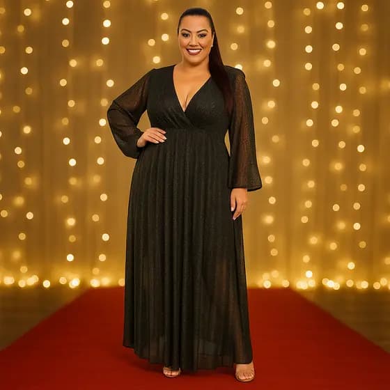 Vestido Festa Plus Size Longo Feminino Com Brilho 2 Em1 Promoção G1 G2 G3