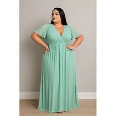 Vestido Festa Plus Size Manga Curta De Tule Transpassado G1 G2 G3