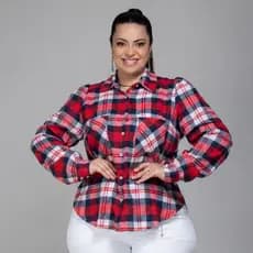Camisa Camisete Flanelada Feminino Xadrez Manga Longa Plus Size G1 G2 G3
