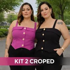Kit 2 Cropped Feminina Plus Size Luxuoso Moda Gringa Academia Dia a Dia Manga Curta Básica