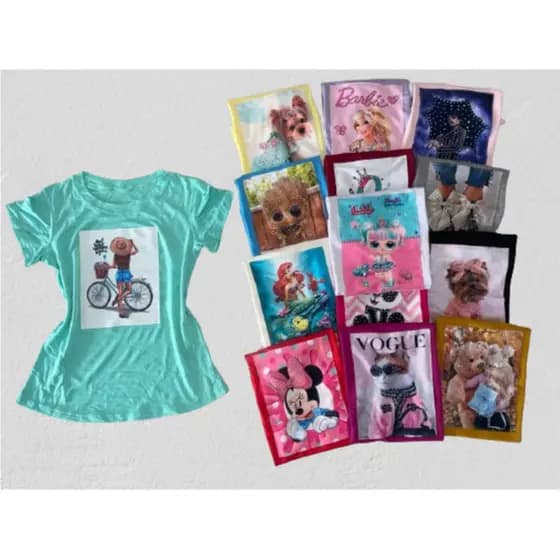 T-shirt Luxo Infantil Desenhos Estampa Brilho (Estampa a Combinar)