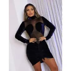 Vestido Curto Manga Longa De Veludo com Detalhes em Tule Sharlot Lançamento Moda Outono/Inverno Deluxe Luxo 2026