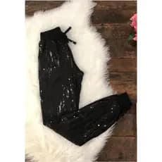 Calça de Paetê Jogger Feminina  Sem Bolso Moda Outono/Inverno 2024 Deluxe Luxo Tendência