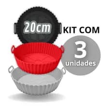 KIT 03 unidades Bandeja Forma Cesta De Silicone Para Airfryer 20,5x20,5x7 Quadrada REDONDA