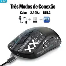 Mouse HXSJ T90 sem fio 3 modos BT+2.4GHz+Cabo, Clique silencioso, recarregável RGB, 5 DPI, 6 Botões