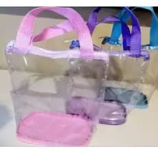 kit com 15 sacola cristal com alça para lembrancinhas