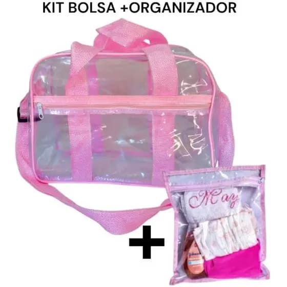 Kit Bolsa + Organizador Transparente para Maternidade viagens passeios