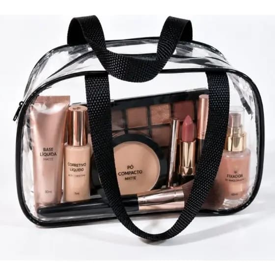 kit 15 mochilinha meia lua cristal transparente lembrancinha maquiagem organizador