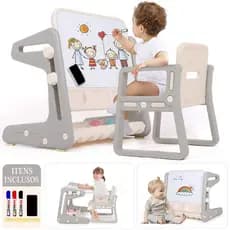 Conjunto Infantil Mesa e Cadeira ELG C180GY 2 em 1 Mesa + Lousa Magnética Para Crianças de 1 a 6 anos
