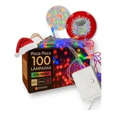 Pisca Pisca 100 Lâmpadas LED Colorido 9 Metros 127V com 8 Funções