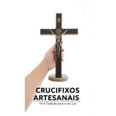 Crucifixo de Mesa Madeira Imbuia com Medalha de São Bento, Envio Imediato.