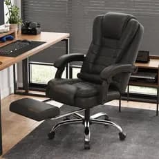 Cadeira de escritório presidente, cadeira de home office com apoio para os pés e encosto ajustável（Preto）