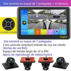 Dajea {tela sensível ao toque de 7 polegadas com controle remoto + 4 câmeras}Ampla faixa de tensão de 12-24V, suporta al