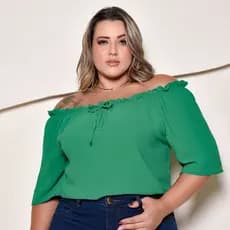 Blusa Pluz size Feminina Cigana Prissado com Laço Ombro a Ombro Manga Curta Versátil Com Elástico
