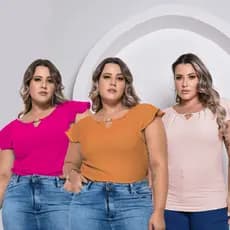 Kit/Conjunto com Três peças de blusa Elegante Feminina com decote em Gota e detalhe em Perola Tamanho G2/ manga babado