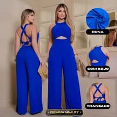Macacão Slim com Bolso Estilo Pantalona com Alças regulaveis com decote Na Barriga