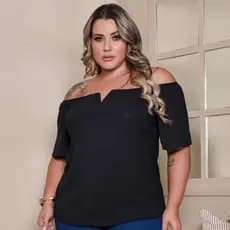 Blusa Feminina Pluz size Social Ciganinha Ombro a Ombro com Decote em V
