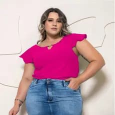 Blusa Feminina Plus Size Social com Detalhe em Pérola Manga Curta Tamanho G1 e G2
