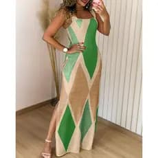 Vestido Longo Feminino Verão Moda Impressão Vestidos Deslizantes Casual Praia Férias