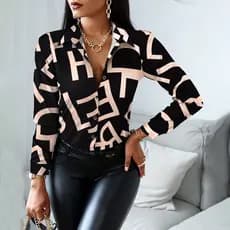 Blusa Feminina Elegante Patchwork Slim Tops Social Feminino Camisas De Manga Longa E Blusasfashion Printing Autumn Button White Clothing