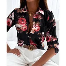 Blusa Casual Mulher Camisa De Manga Comprida Elegante Primavera Outono Floral Listrada Roupa De Escritório Senhora Trabalho
