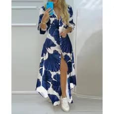 Elegante Vestido Longo Feminino Com Estampa Listrada E Botões Vestidos De Camisa De Manga Longa Casual Solta