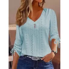 Elegante Blusa Feminina 2024 Camisas De Moda De Outono Escritório Vestuário Feminino Brancas De Manga Longa Com Pescoço Em V