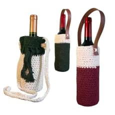 Porta Garrafa Artesanal de Crochê Barbante N.08 Colorido Com Alça Vinho Champanhe Água