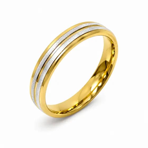 Aliança Anel Compromisso Aço Inox Premium Dourado e Prateado 2 Frisos