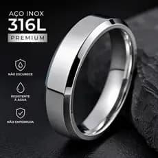 Aliança Anel Aço Inox Prateada 316L Não Escurece Unissex 1un