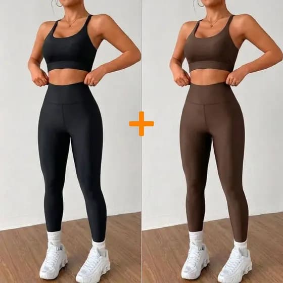 Kit 2 Conjunto Fitness Feminino Calça Legging e Top Academia Suplex Premium Cintura Alta Moda Fitness